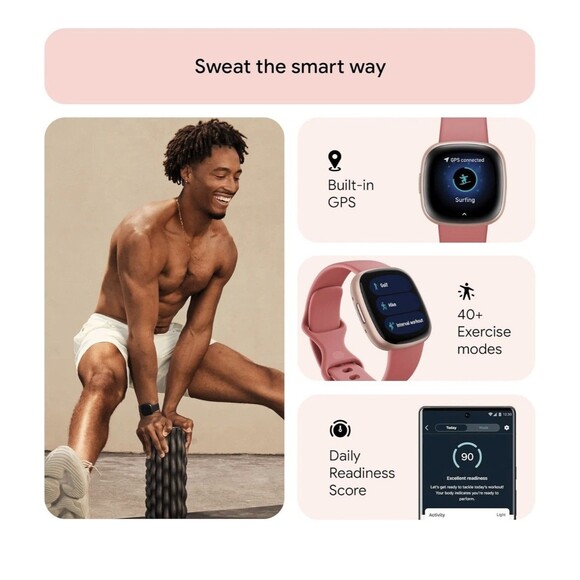 Fitbit Versa 4 Activity Tracker Watch Pink Sand Copper Rose Aluminum GPS HR Slep - Picture 6 of 12